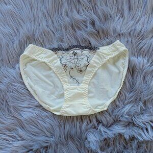 Elegant cream embroidered floral lace bikini panty with gold trim